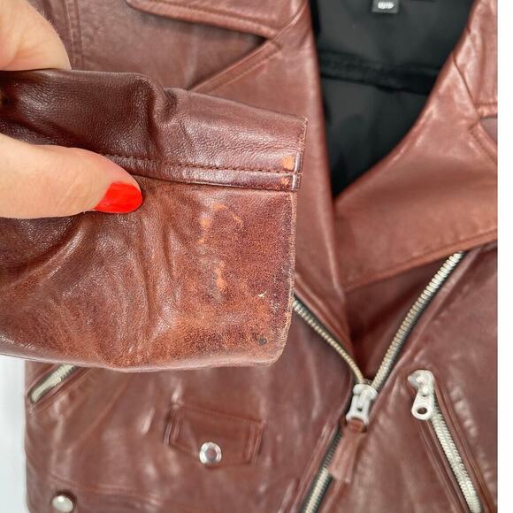 Rare Mackage Brown Baya Lamb Leather Biker Moto Motorcycle Jacket size XS - Picture 7 of 15